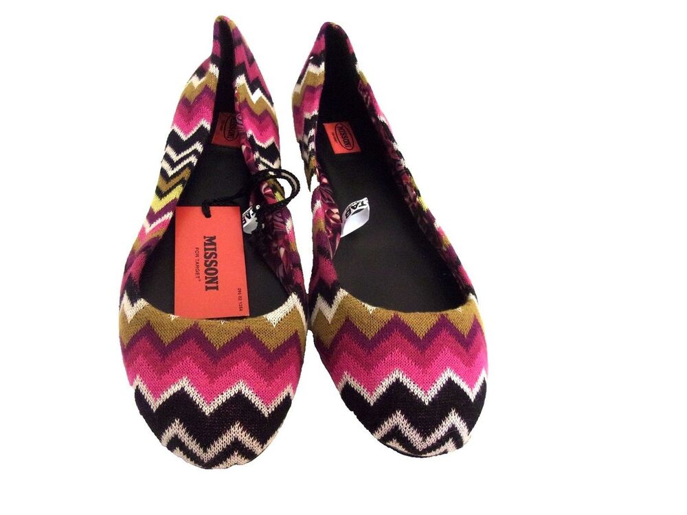 Missoni Ballet Flats Sz 9.5 Fabric Upper Leather Sole Fuchsia Zig Zag Target New